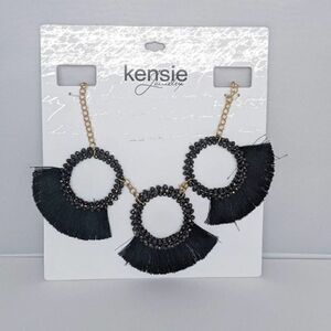 Kensie Black Fringe Statement Necklace NWT